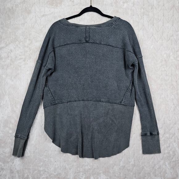 We The Free People Thermal Shirt XS Relaxed Mixed Media Boho Grunge Preppy Black - Picture 5 of 7